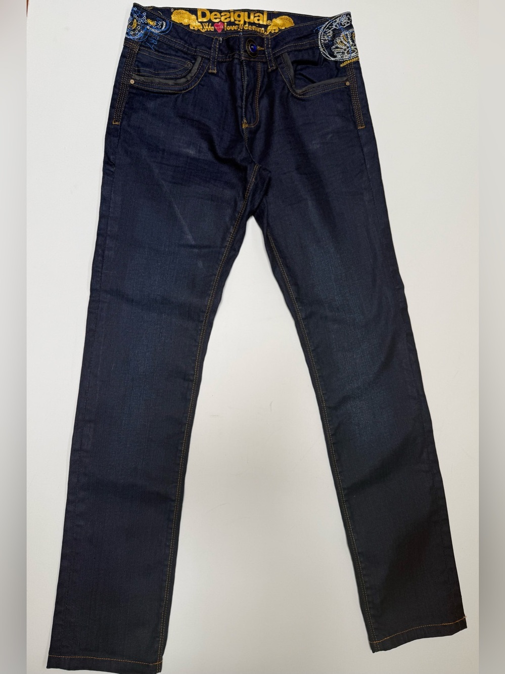 Desigual Embroidered Jeans Navy  with Gold Stitch Logo (W26)